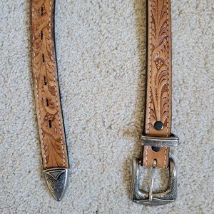 Brown/Tan Faux Leather Floral Belt